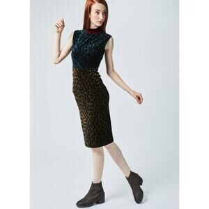ODEEH Velvet Leopard Color Block Dress